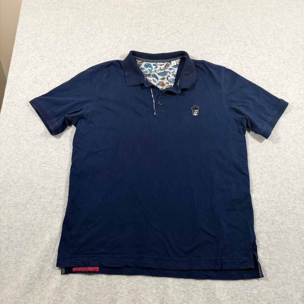 Robert Graham Polo Shirt Mens XL Navy Crowned Skull Paisley Trim Classic Fit - Picture 6 of 11